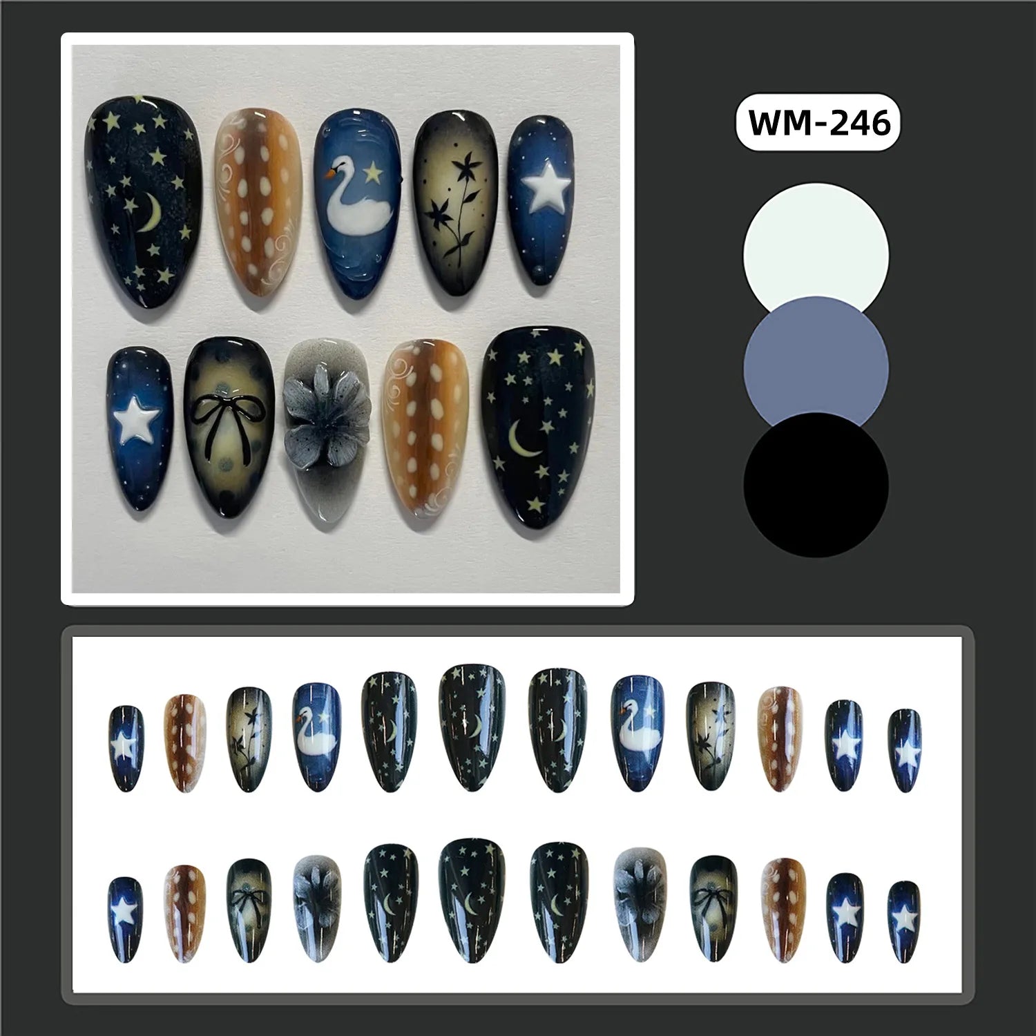 24pcs Sweet Almond Press on Nails y2k Fruit Bow Print False Nail Tips Wearable Spicy Girl Sweet Cool 2D Pattern Fake Nails 2