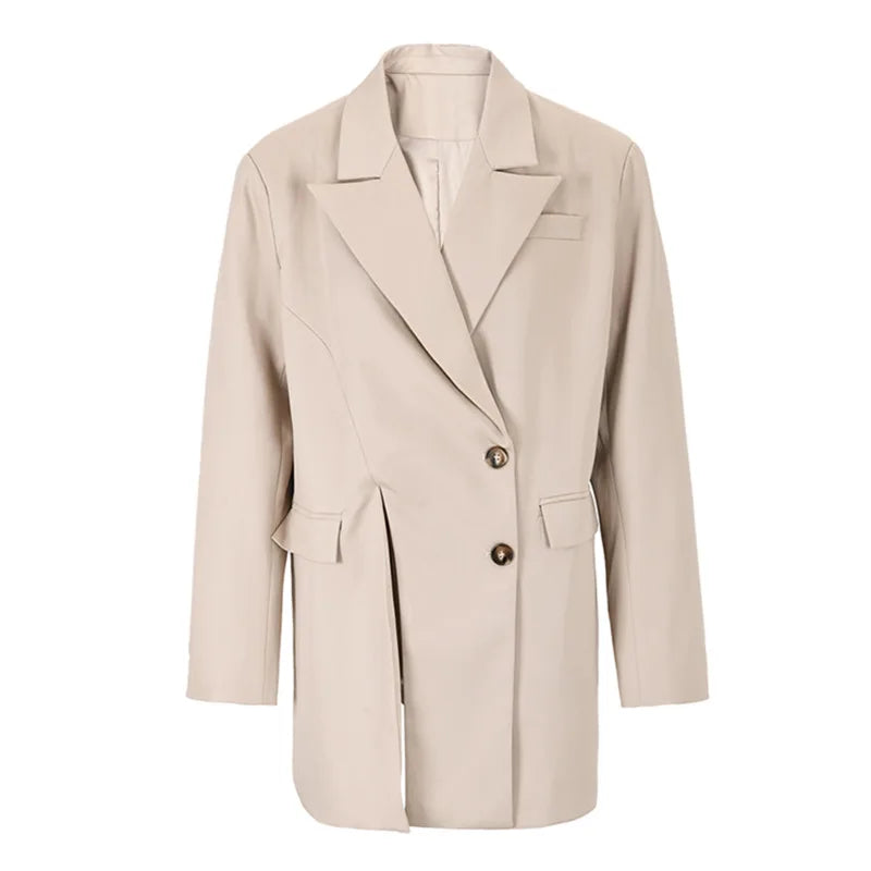 DEAT Fashion Women's Deconstructing Blazer Notched Collar Loose Single Breasted Apricot Suit Jackets Spring New 7AB368 Apricot