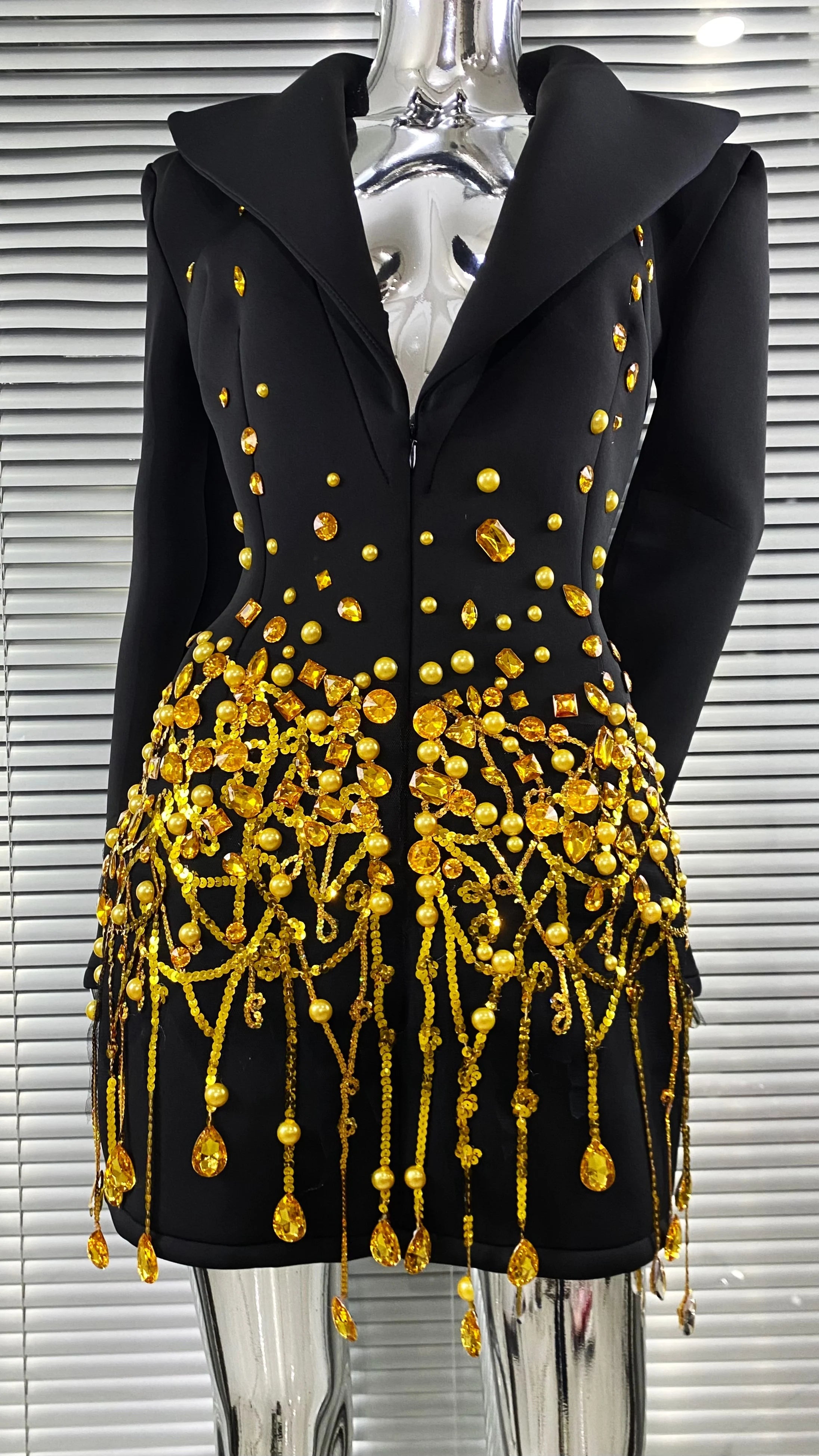 2025 Luxury Diamonds Shining Sequins Deep V-Neck Mini Suit Dress Fashion Woman Birthday Party Dress Stage Performance Costume