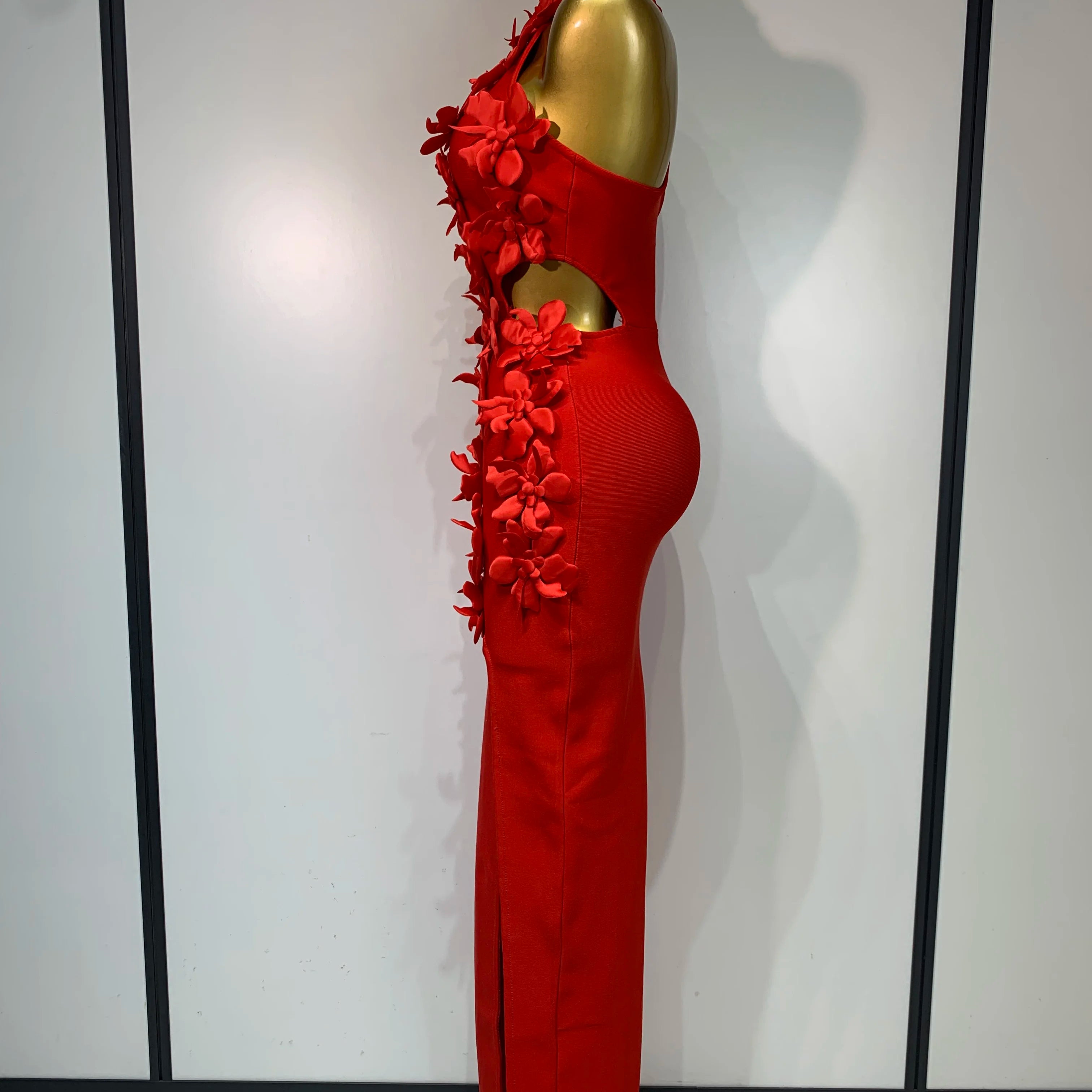 Women Sexy Sleeveless Flower Hollow Out Evening Party Bandage Dresses Red Knitted Bodycon Birthday Wedding Guest Clothing