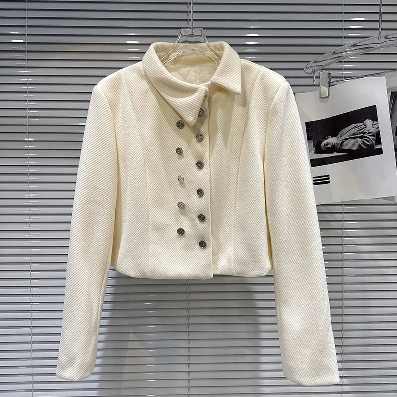 Winter New Fashion Sweet Temperament Double Row Metal Button Quilted Short Jacket Skirt Set For Women 1A07892