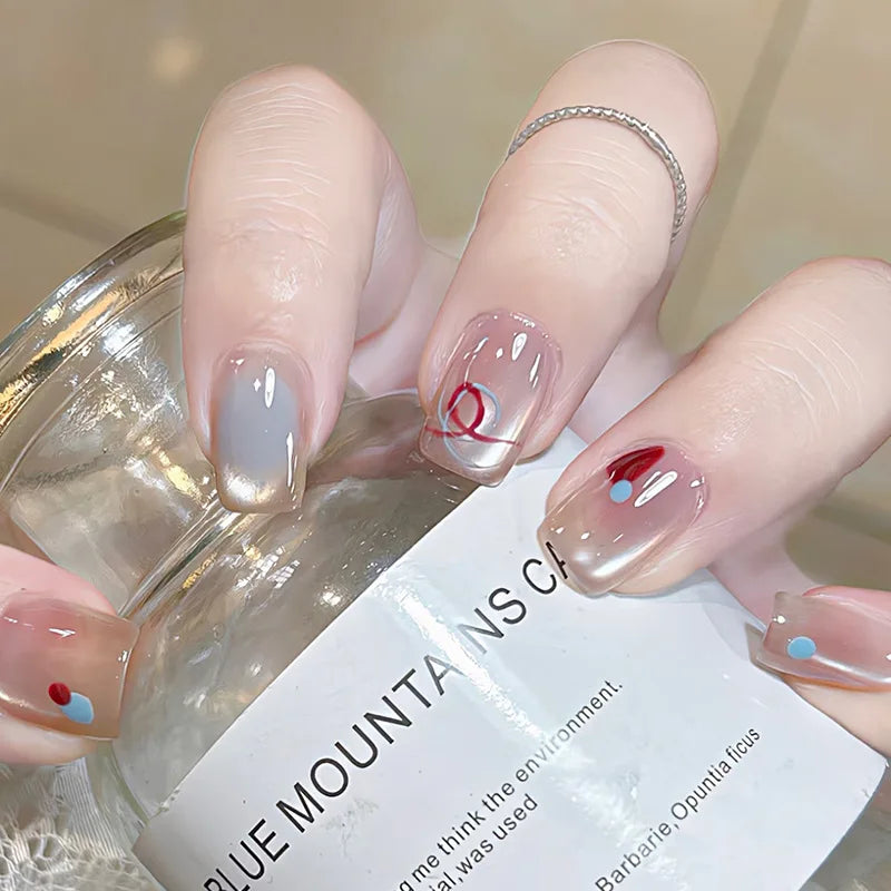 24pcs Red Rose Fake Nails Long Flower Ballet Press on Nails Design French False Nail Full Cover Wearable Fake Nail Tips Art 12