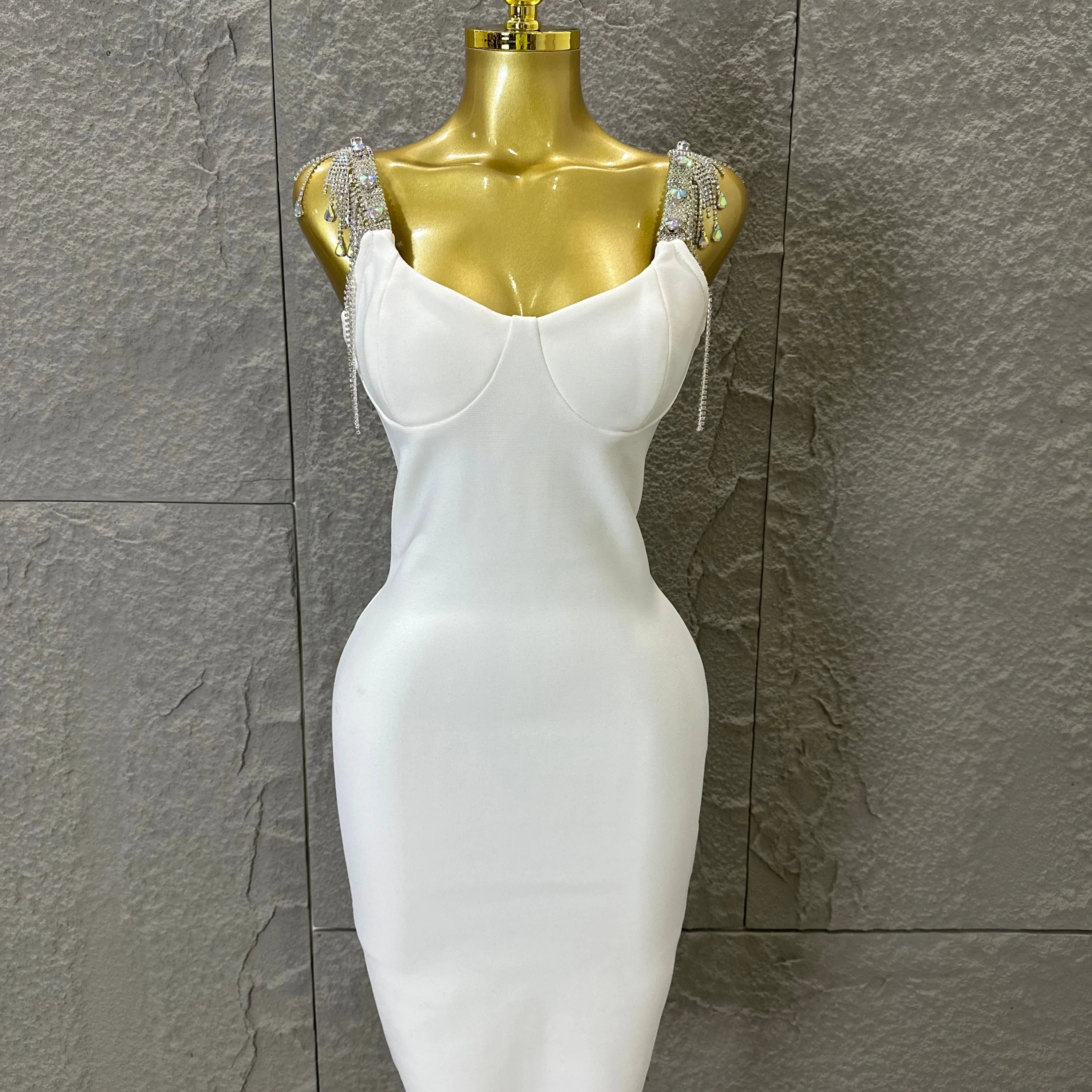 Elegant Sweetheart Neck Mini Dress Women Sexy Crystal Tassel Embellished Spaghetti Strap Bodycon Outfit Formal Event Party