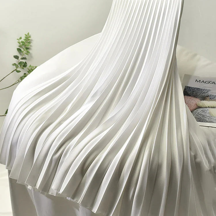 Brand Designer Women Spring Autumn Elegant Chic Solid Pleated Skirt High Waist Luxury Fashion With Elastic Female C-035