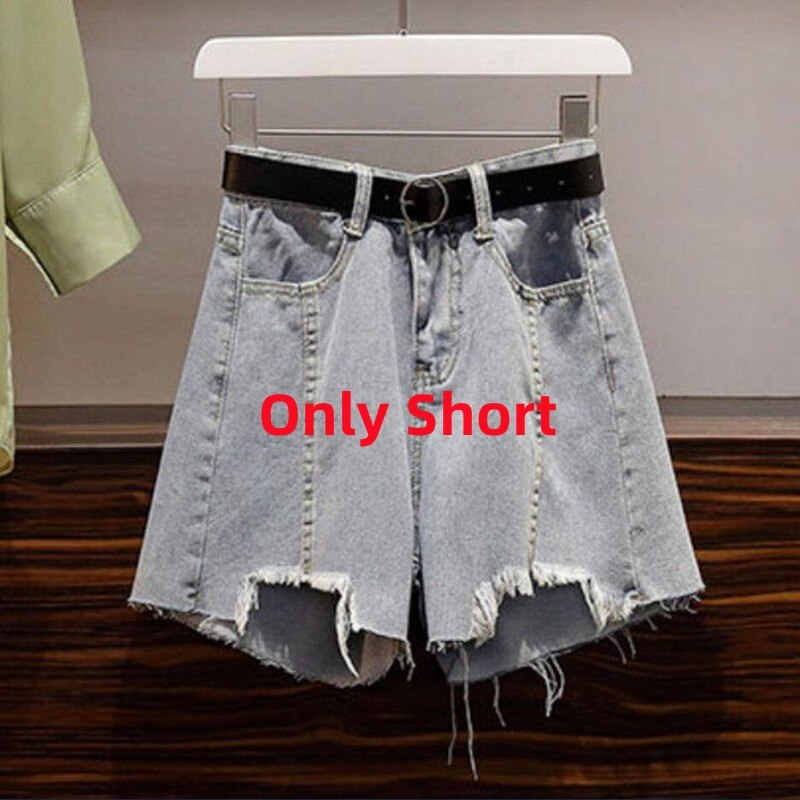 Women's Summer Matching Set 2024 New Fashion Chiffon Sunscreen Shirt+Tank Top+Denim Shorts 3 Piece Korean Elegant Jeans Suit Only Short