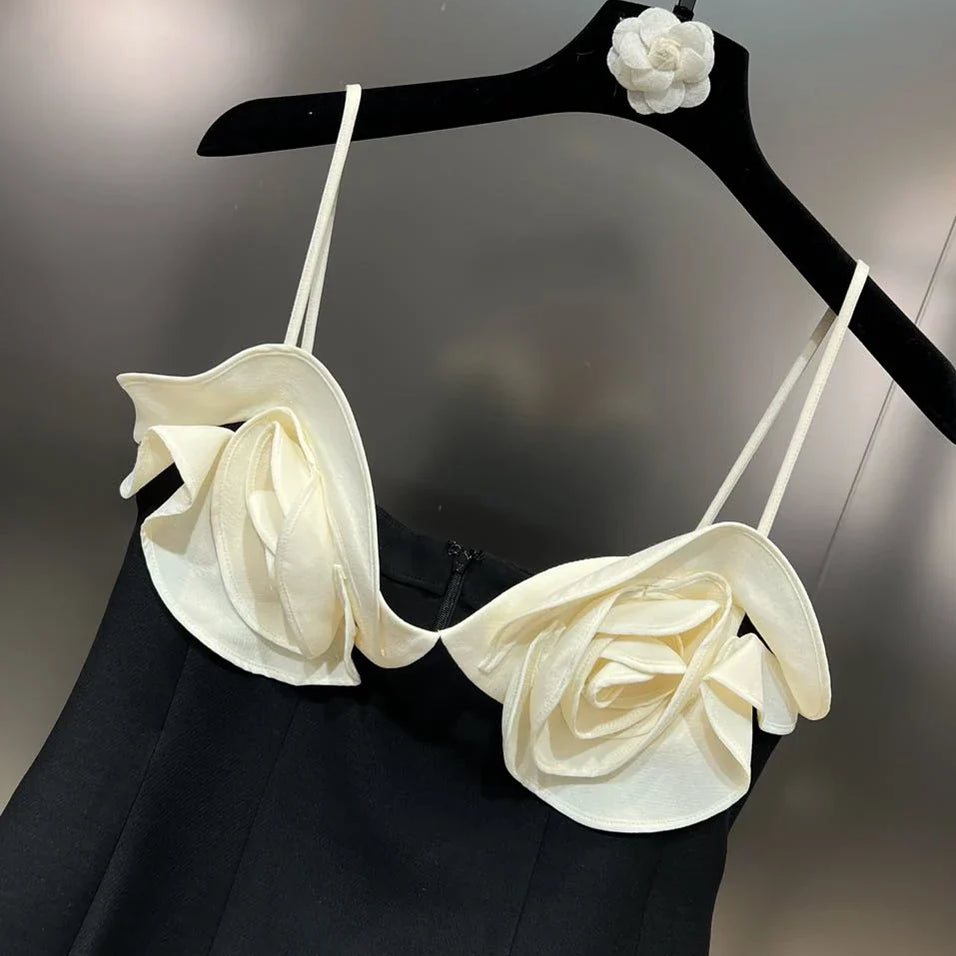 PREPOMP Spring Sleeveless Petals Appliques Design Contrast Color Slim Waist Short Dress Women GM986