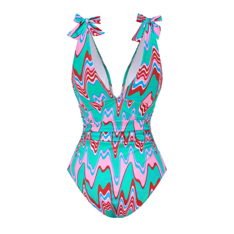 One Piece Swimsuit Bow Tie Shoulder Strap Swimwear Women Tassel Skirt Beachwear Luxury Bathing Suit New Beach Wear Vacation