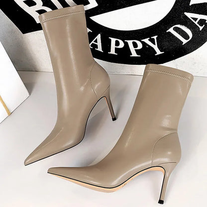 靴革ブーツ女性アンクルブーツ秋冬ブーツ女性ハイヒールショートブーツ女性ブーツ Chaussures ファム