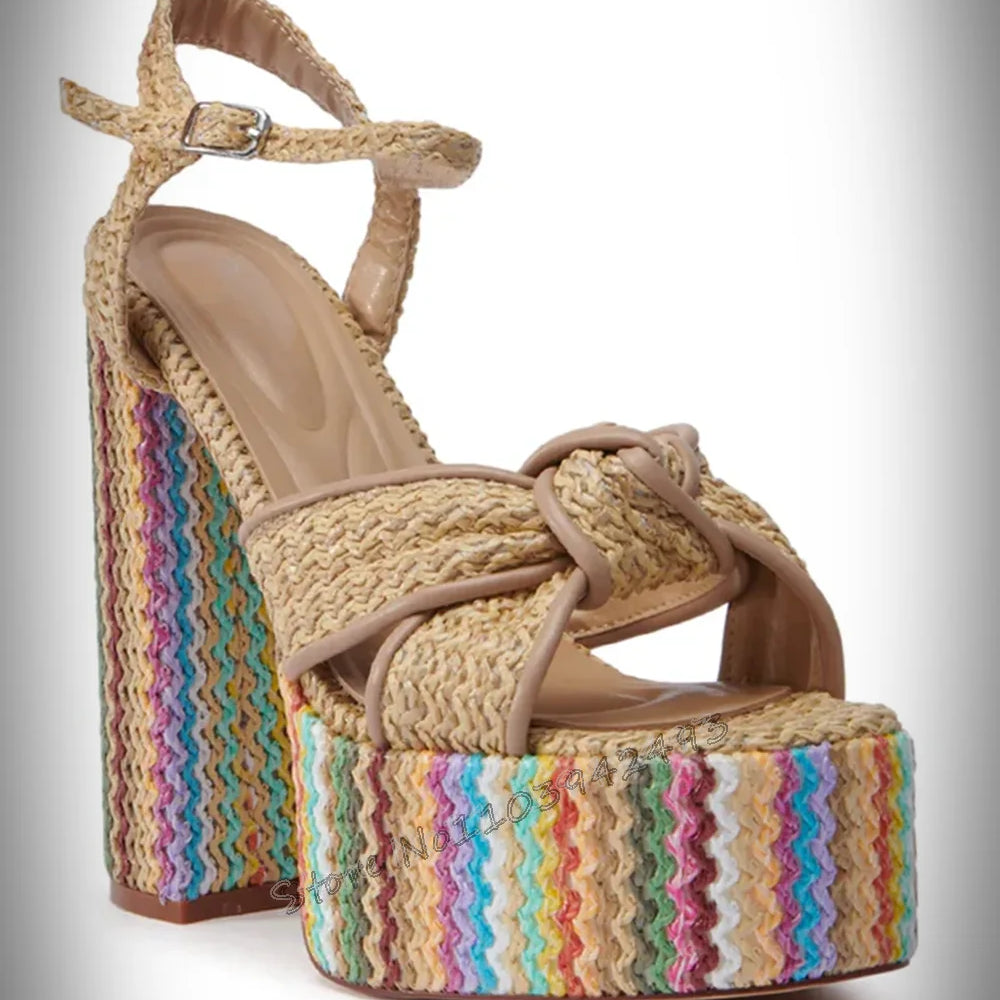 Rainbow Striped Platform Espadrille Wedge Sandals with Ankle Strap Ladies Bohemian Summer Beach Wedding Party Shoes Breathable W as picture