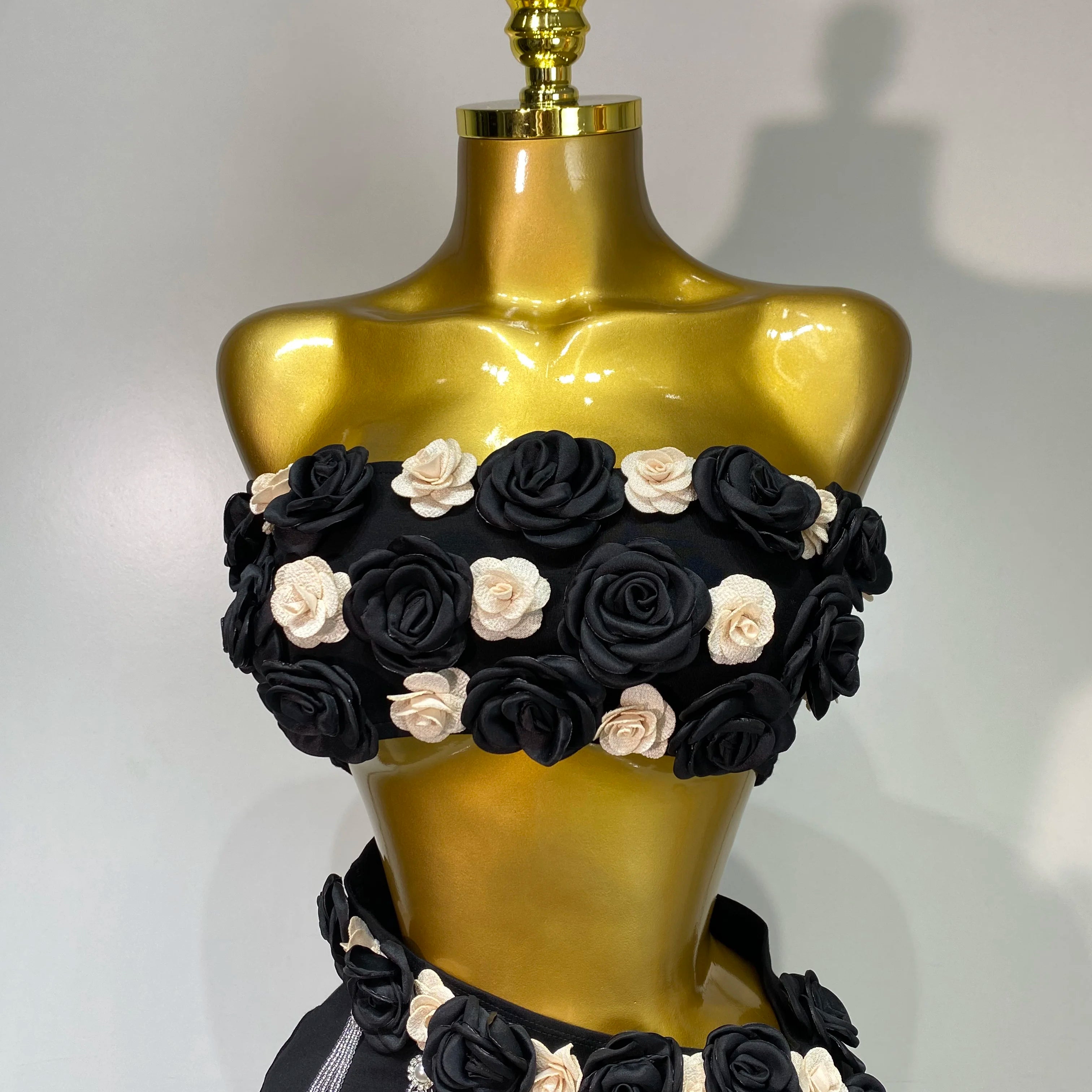 Women Sexy Flower Strapless Top High Slit Long Skirt Elegant Evening Party Two Piece Set Luxury Birthday Club Gown