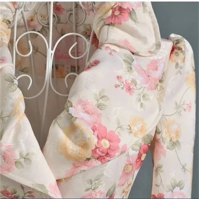 Women Windbreaker Mid Length Autumn New 2023 Trendy Westernized Large Lapel Print With Waistband Skirt Hem For Women's Outerwear