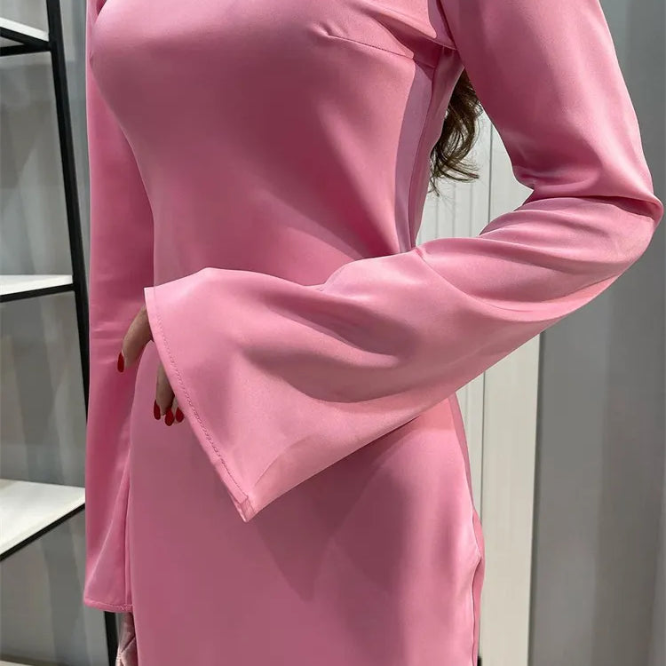 Satin Fashion Slim Maxi Dress For Women Long Sleeve High Waist Elegant Solid Party Dress Casual Luxury Ladies Autumn Dress