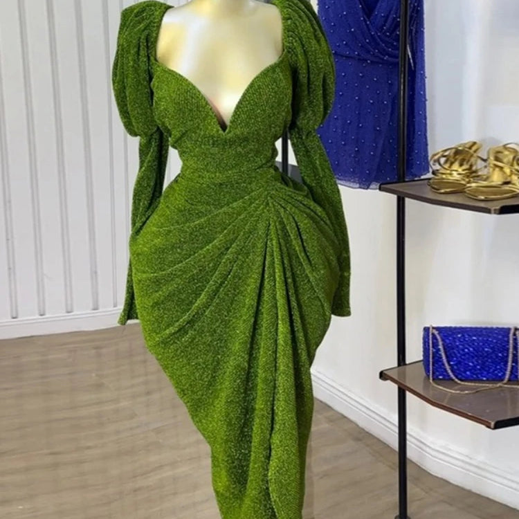 CM.YAYA Women Long Sleeve Strapless Ruched Mini Midi Dress 2025 Summer Evening Vacation Birthday Party Vestidos Sexy Dresses