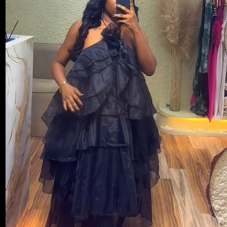 Women Sleeveless Ruffles Loose Ball Gown Smock Strap Maxi Long Sexy Dress 2025 Birthday Vacation Party Dresses Vestidos