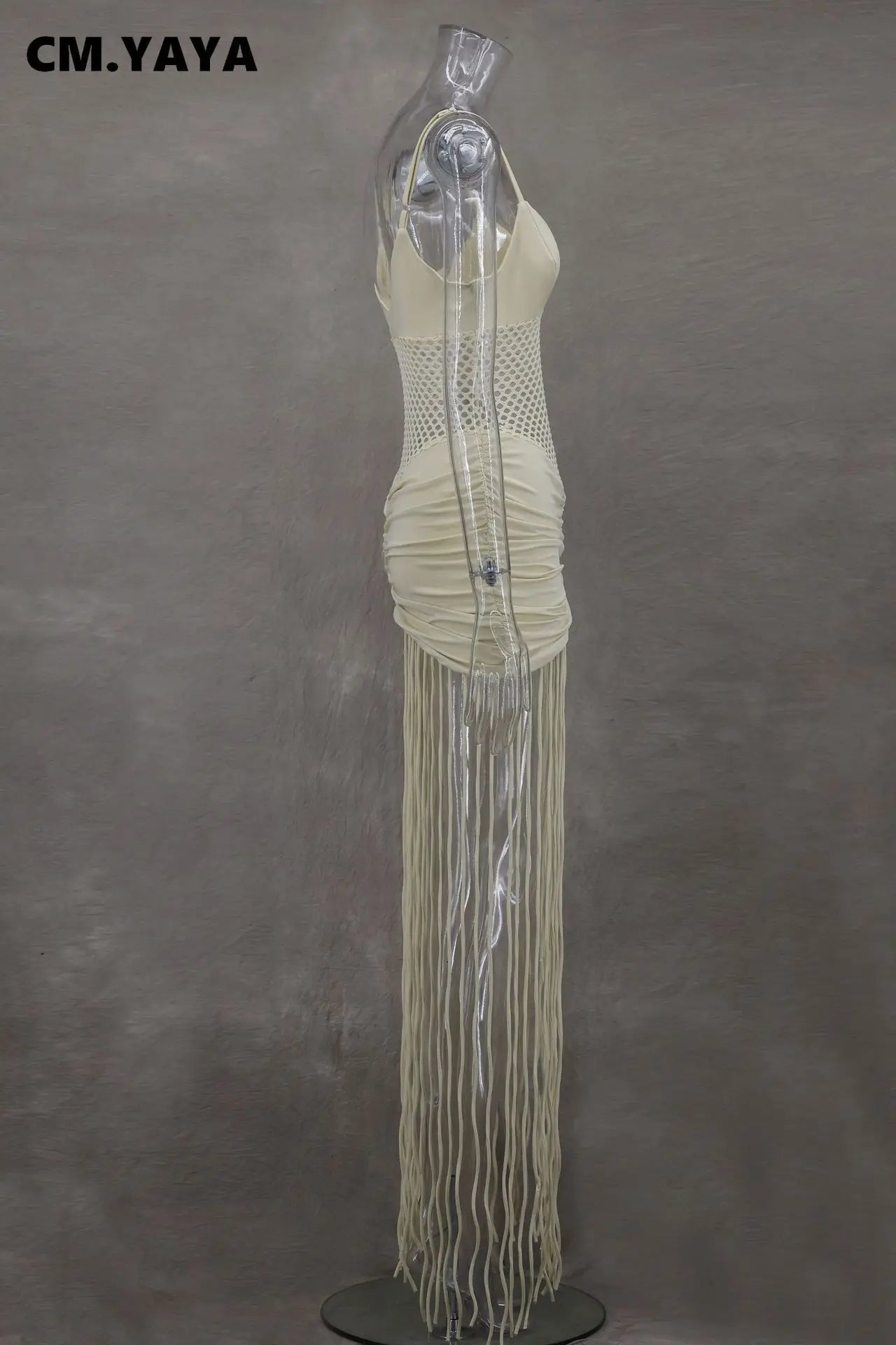 Women Spaghetti Strap V-neck Sleeveless Tassel Hollow Out Midi Maxi Dress Sexy Birthday Night Party Vestidos Dresses