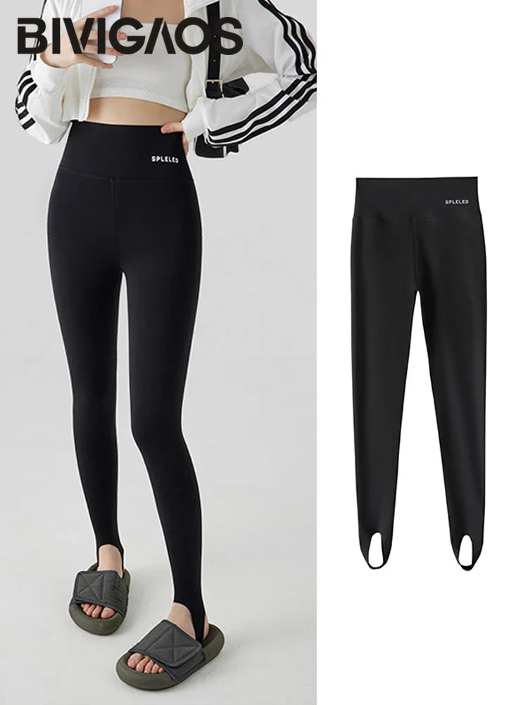 BIVIGAOS Skin-Touch Seamless Foot Pants Sharkskin Leggings Women Autumn New Fitness Sport Leggings Sexy Body Shape Shark Pants 730-Black