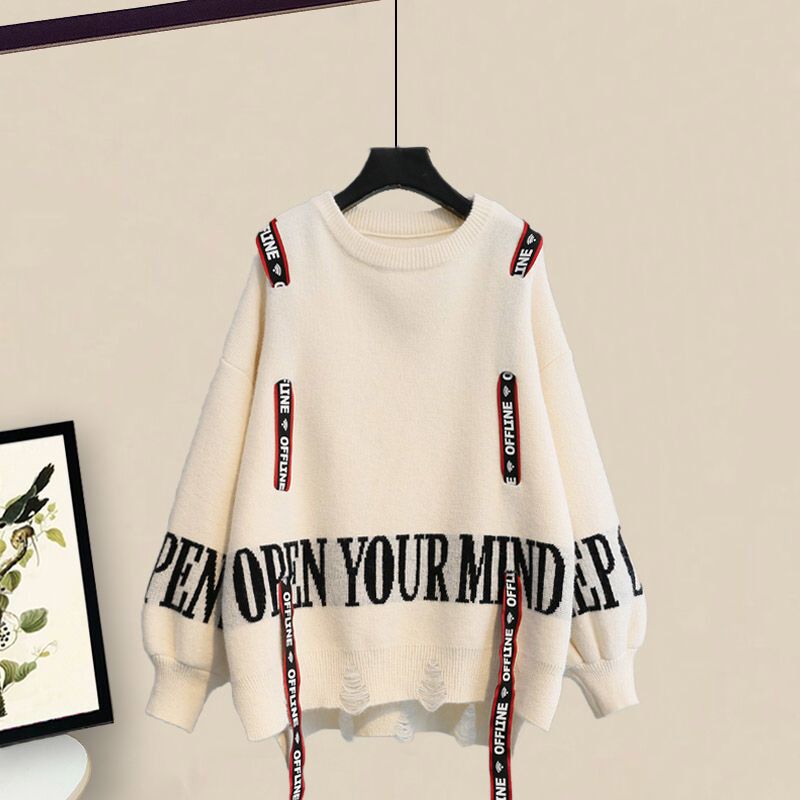Winter New Ribbon Knitting Sweater Pullover Casual Overalls Two-piece Elegant Women's Pants Set Tracksuit Fall Outfits Women white sweater