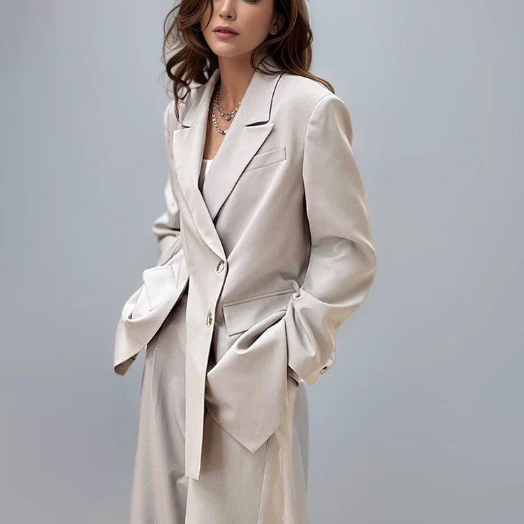 DEAT Fashion Women's Deconstructing Blazer Notched Collar Loose Single Breasted Apricot Suit Jackets Spring New 7AB368