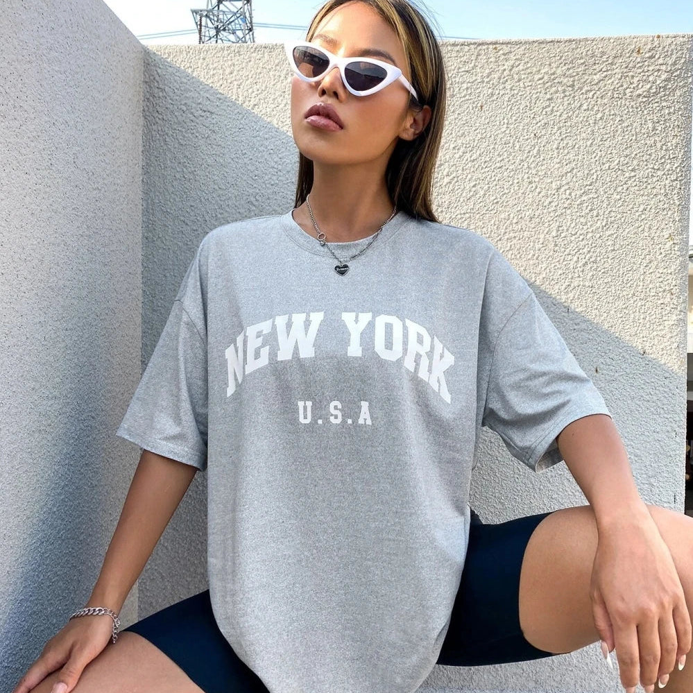 U.S.A New York USA City Street Printed Women T Shirts Breathable Summer T-Shirt Fashion Tees Clothing O-Neck Short Sleeve