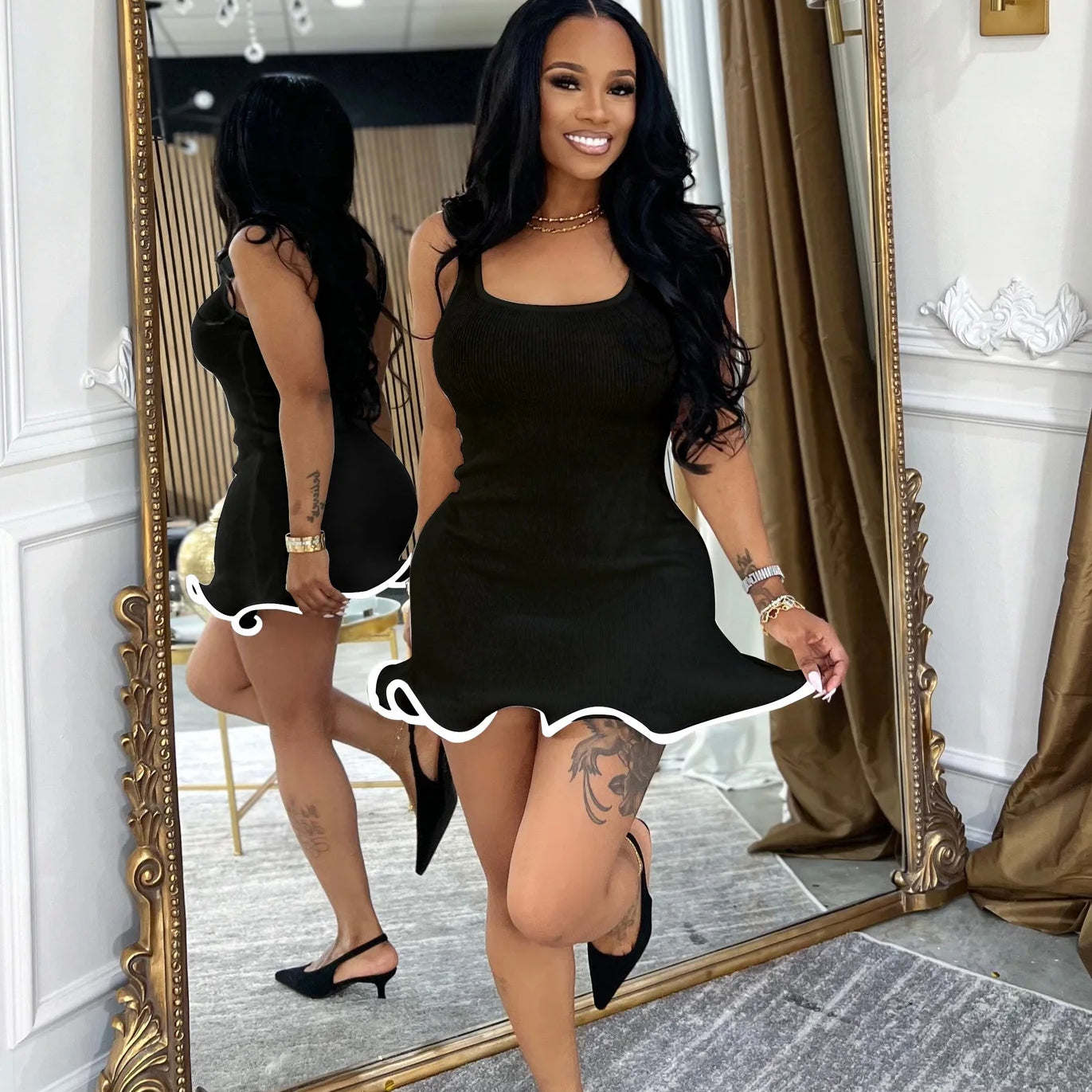 CM.YAYA Women Sleeveless O-neck Tank Mini Dress 2025 Summer Slim Sexy Sweet Club Party Evening High Street Ruffles Dresses