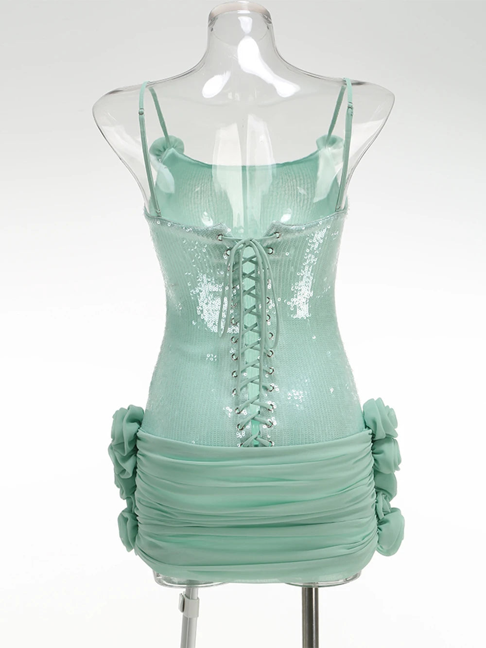 2025 New Stereoscopic Flowers Sequin Patchwork Sling Short Evening Dress Sweet Woman Birthday Party Dress Performance Costume