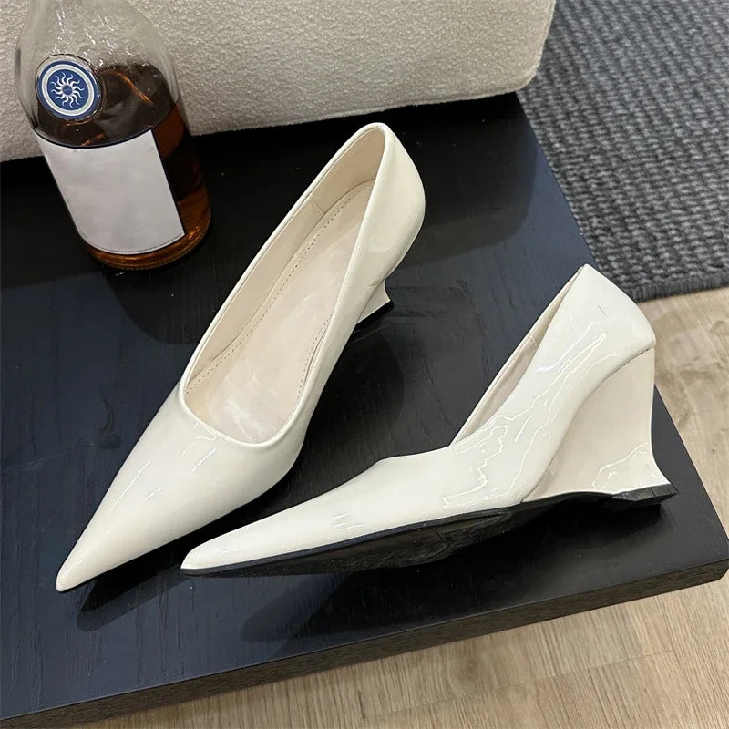 Eilyken Design Pointed Toe Wedges High Heels Women Pumps Silver Red Shoes Sexy Wedding Banquet Zapatos Mujer White
