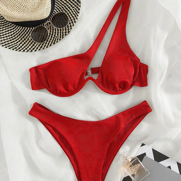 Sexy Bikinis Swimsuits Cut Out Women's Swimwear 2023 One Shoulder Biquini High Cut Bathing Suits Push Up Beach Bikini Set Red