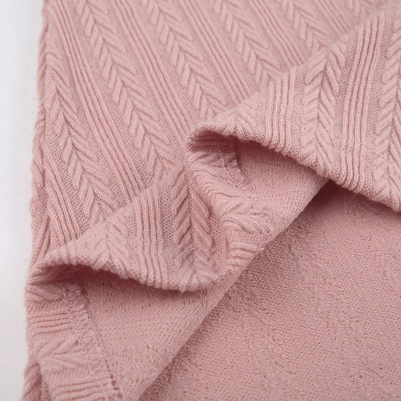 Solid Knitted Backless Dresses for Women Autumn Winter 2024 Elegant Long Sleeve Bodycon Mini Dress Casual Pink