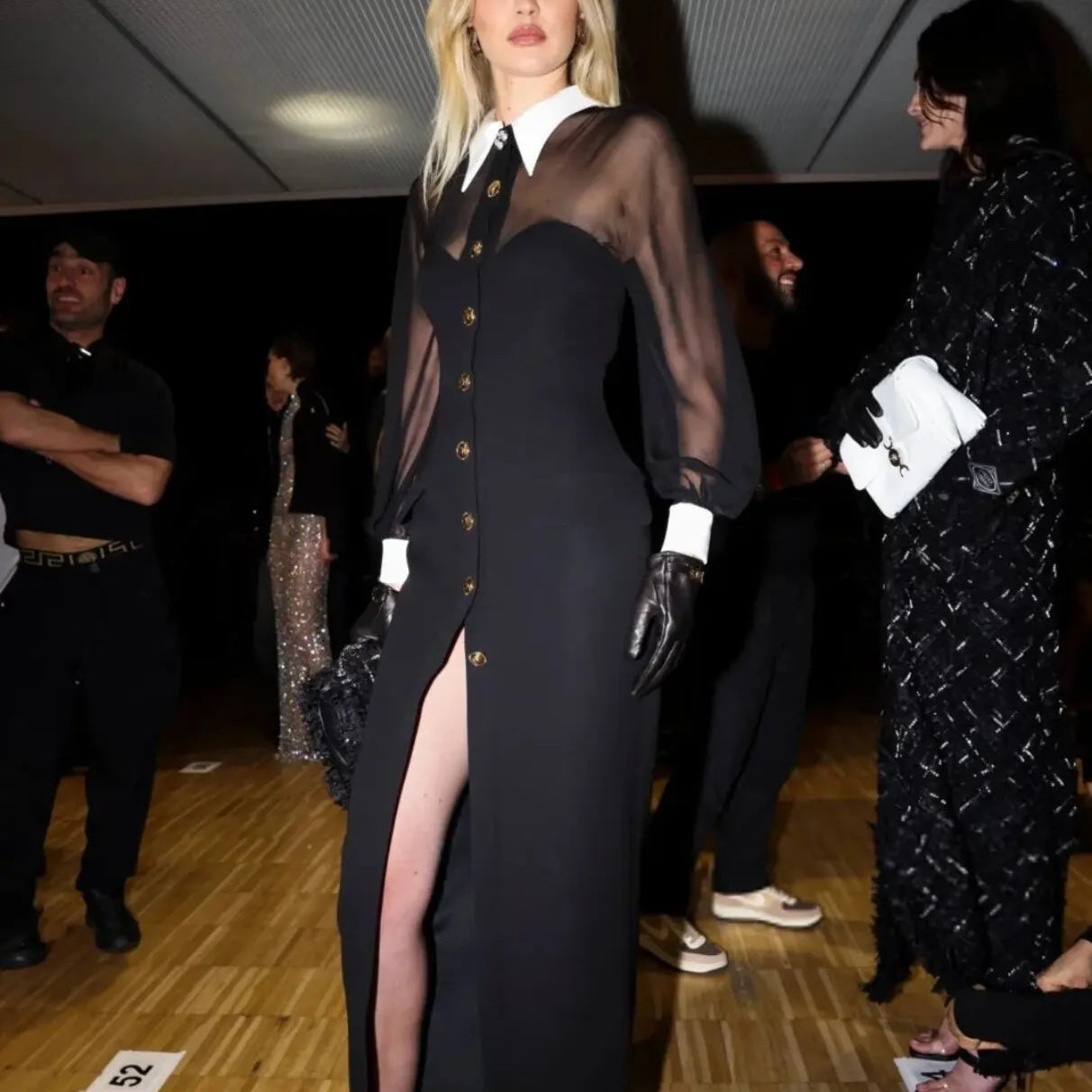 2024 New Spring Women Long Sleeve Mesh Button Bodycon Long Bandage Dress Fashion Runway Celebrate Evening Party Dress