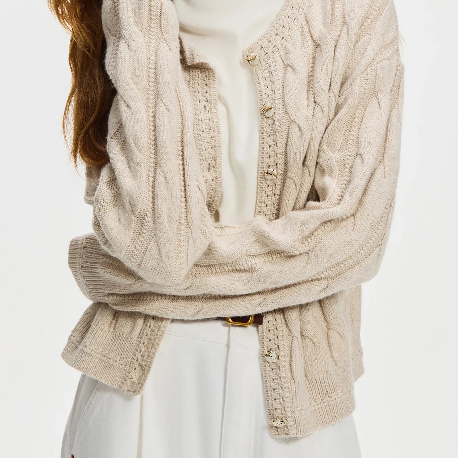 FSLE Elegant Style Cable Knitted Cardigan Sweater Vest Suit New Design Polo Collar Pullover Sweater For Women Officelady Cardigan