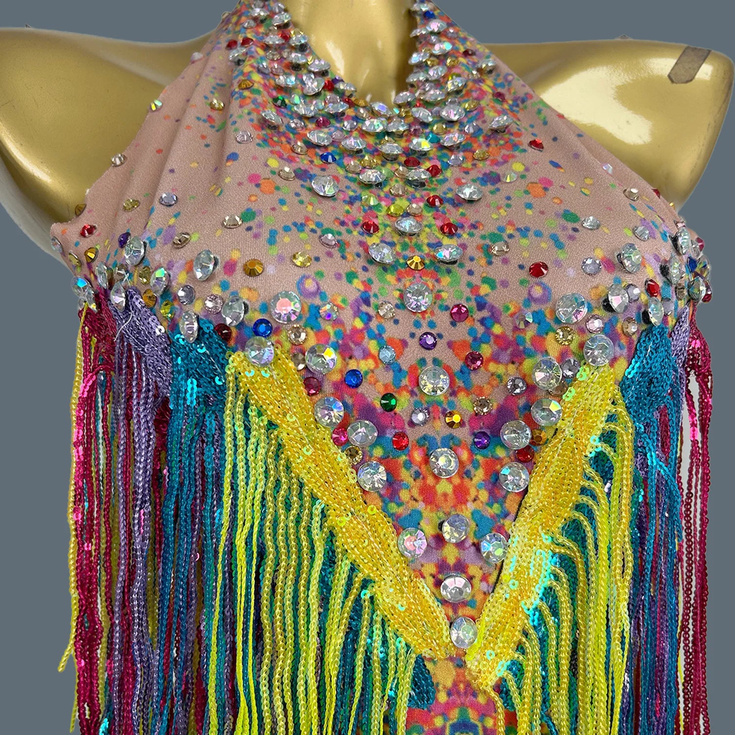 Colorful Tassel Sleeveless Bodysuit Streamer Theme Party Wear Hot Women Cheerleader Rhinestone Sequins Spandex Bodysuit Xinwucai