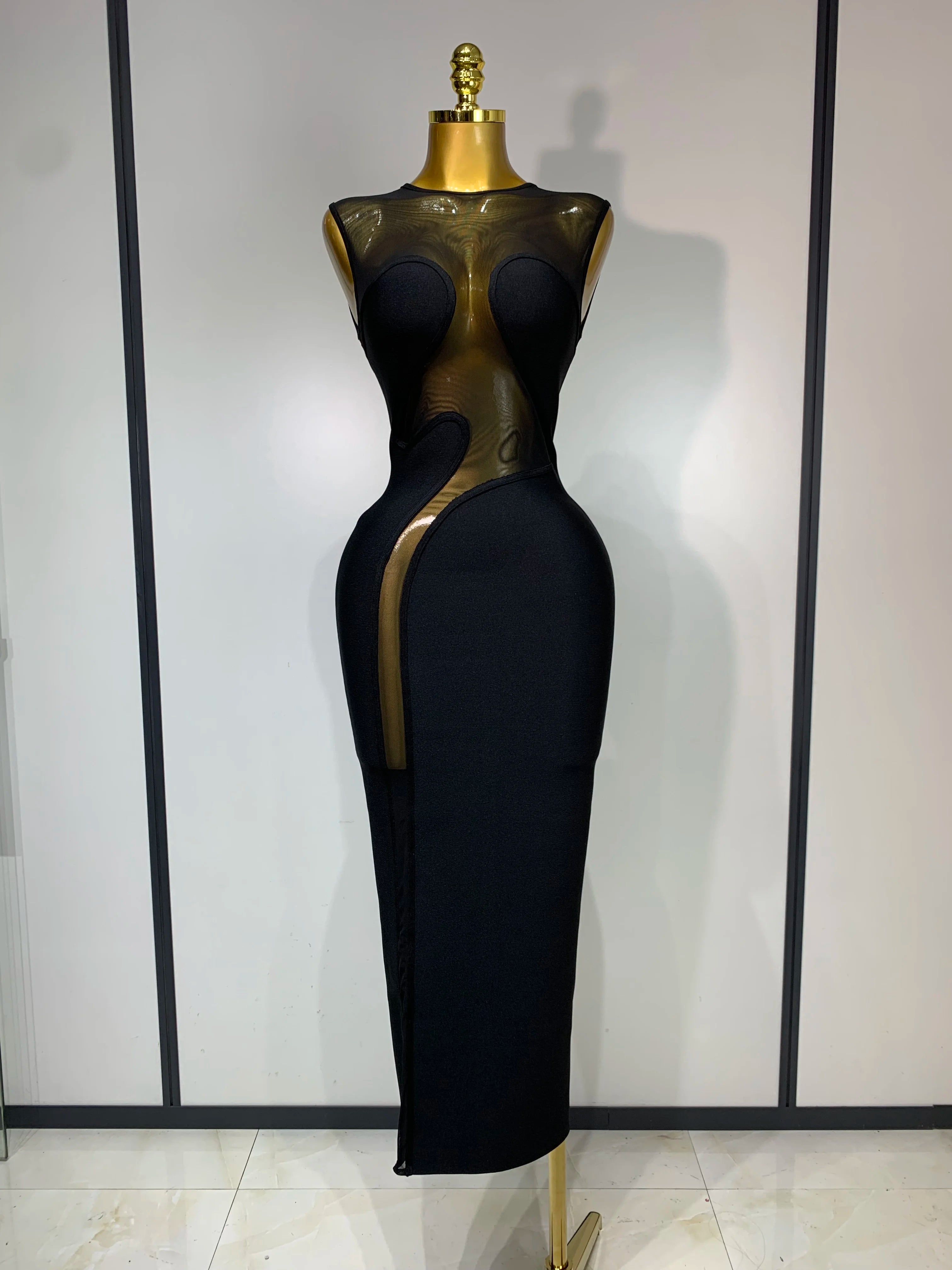 Sexy O Neck Mesh Bodycon Bandage Dress Evening Party Gown 2025 Celebrity Elegant Luxury Birthday Club Dresses black