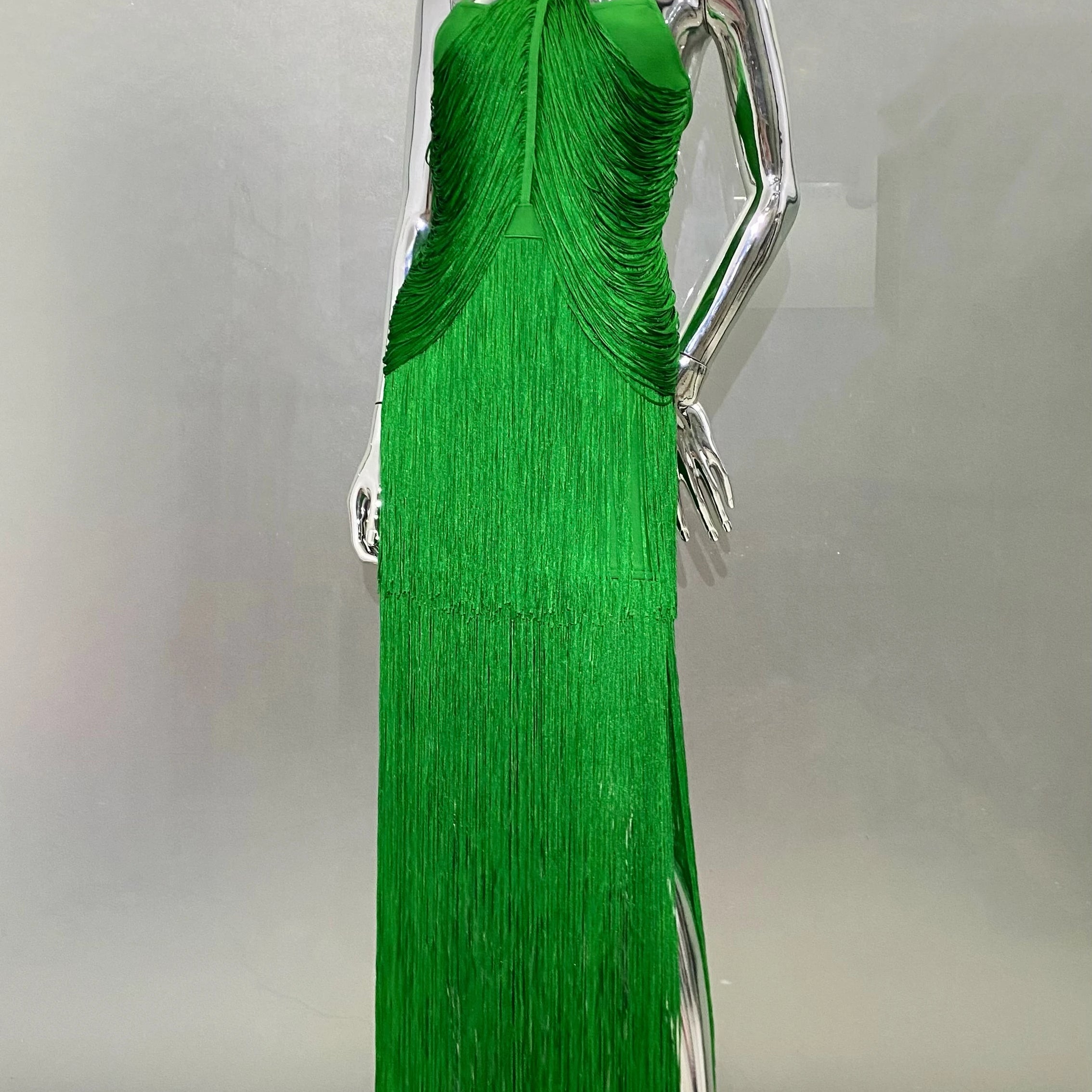 STOCK Super Shining Diamond Tassel Sexy V-Neck Mini Dress Fashion Woman Birthday Party Outfit Performance Costume