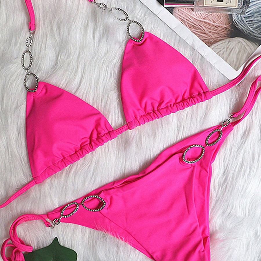 Rhinestone Bikini set Brazilian Bathing Suit B972Rose