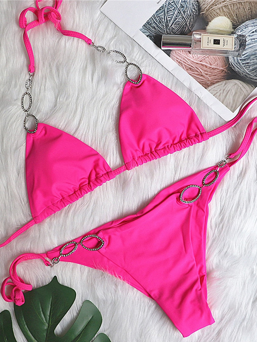Rhinestone Bikini set Brazilian Bathing Suit B972Rose