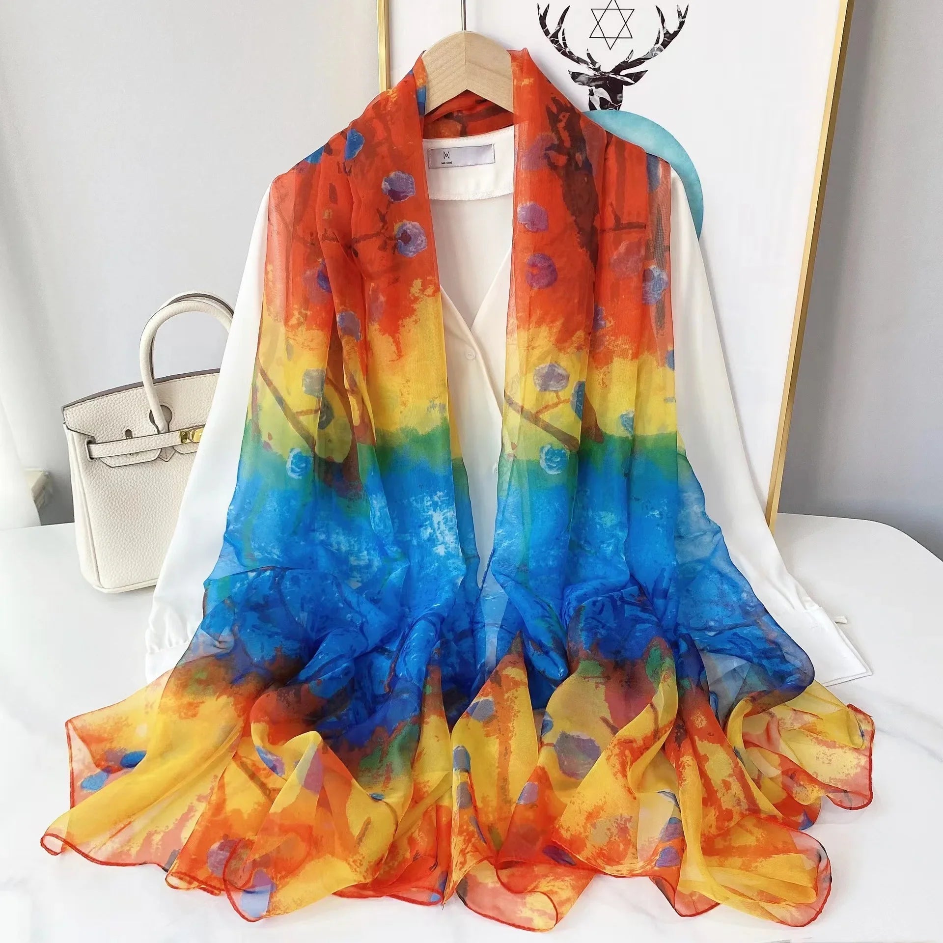 Silk Scarf Fashion Design Neck Foulard Female Luxury Hijab Women Warm Beach Scarves Echarpe Shawl Large Wrap Echarpe Bandana see chart 16