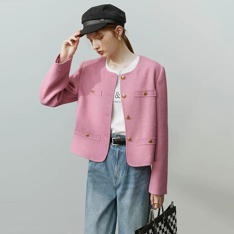 Tweed Jacket Women Autumn Short Coat Mini Skirts Temperament Two-piece Suit Design Sense Graceful Special Female Suits Pink Coat
