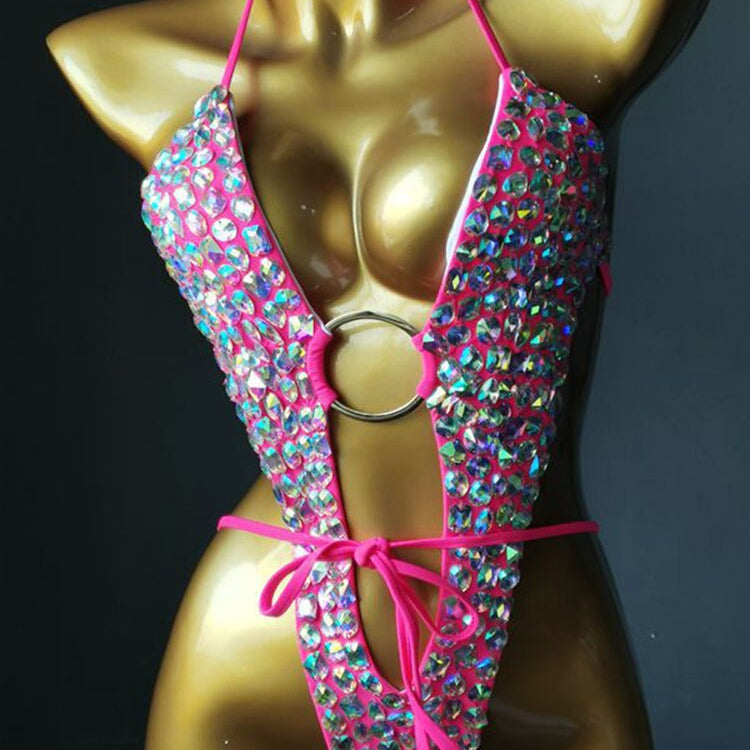 Swimwear Bikini 2024 Women Swimsuit One Piece - Shiny Crystal Rhinestone Hollow Out Summer Beach Swimming Bathing Suit
