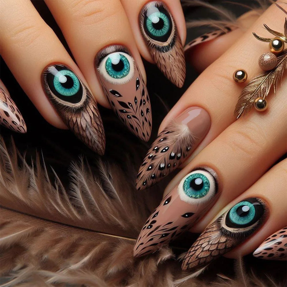 24pcs/set short Medium Long fake nails for women almond square ballet tips cute animals starry eyes Y2K press on false nails 1862