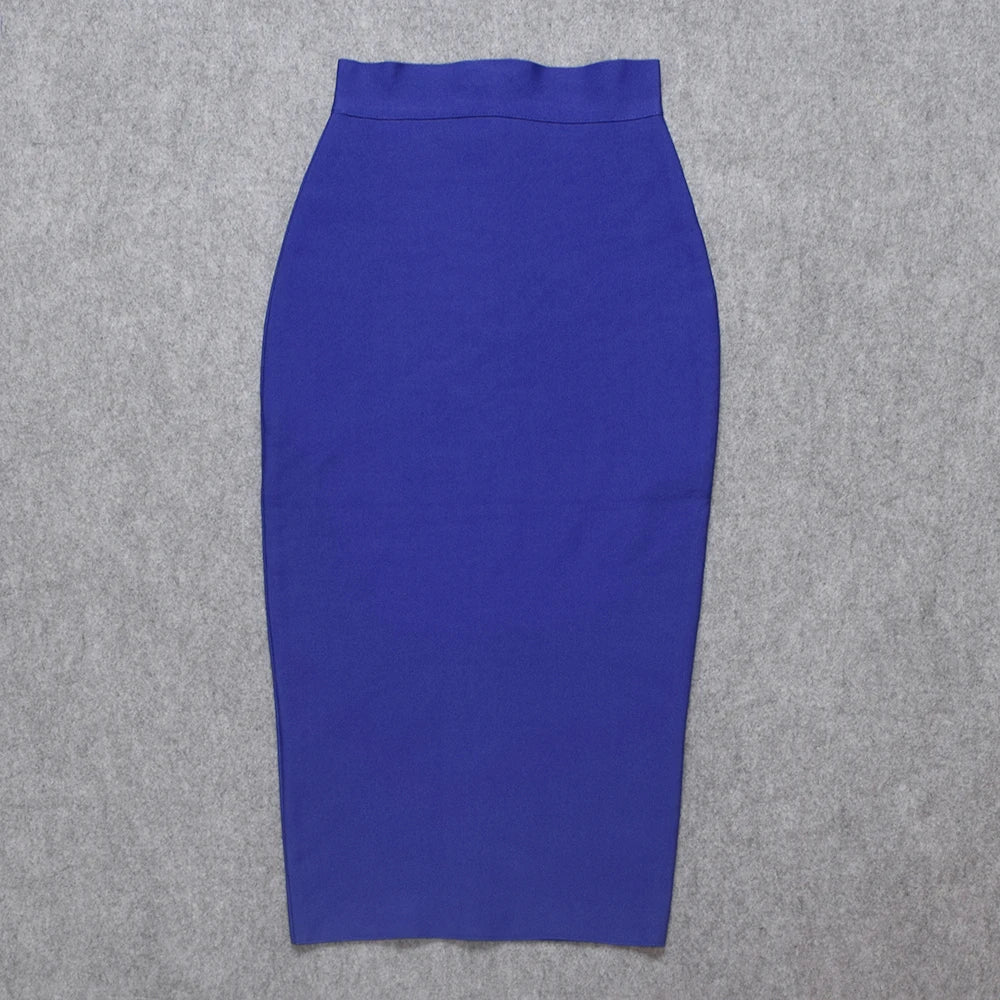 HQBORY Sexy Nude Beige Bandage Skirts Midi 2023 Women Summer Red Split Party Skirt Bodycon High Waist Office Lady Skirt ROYAL BLUE