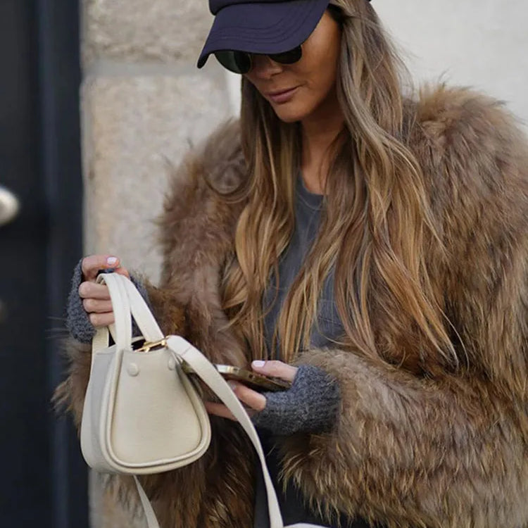 Winter Women's Chic Thermal Furry Faux Fur Coat Fashion Casual Long Sleeve Cardigan Jackets New Female Warm Streetwear ﻿