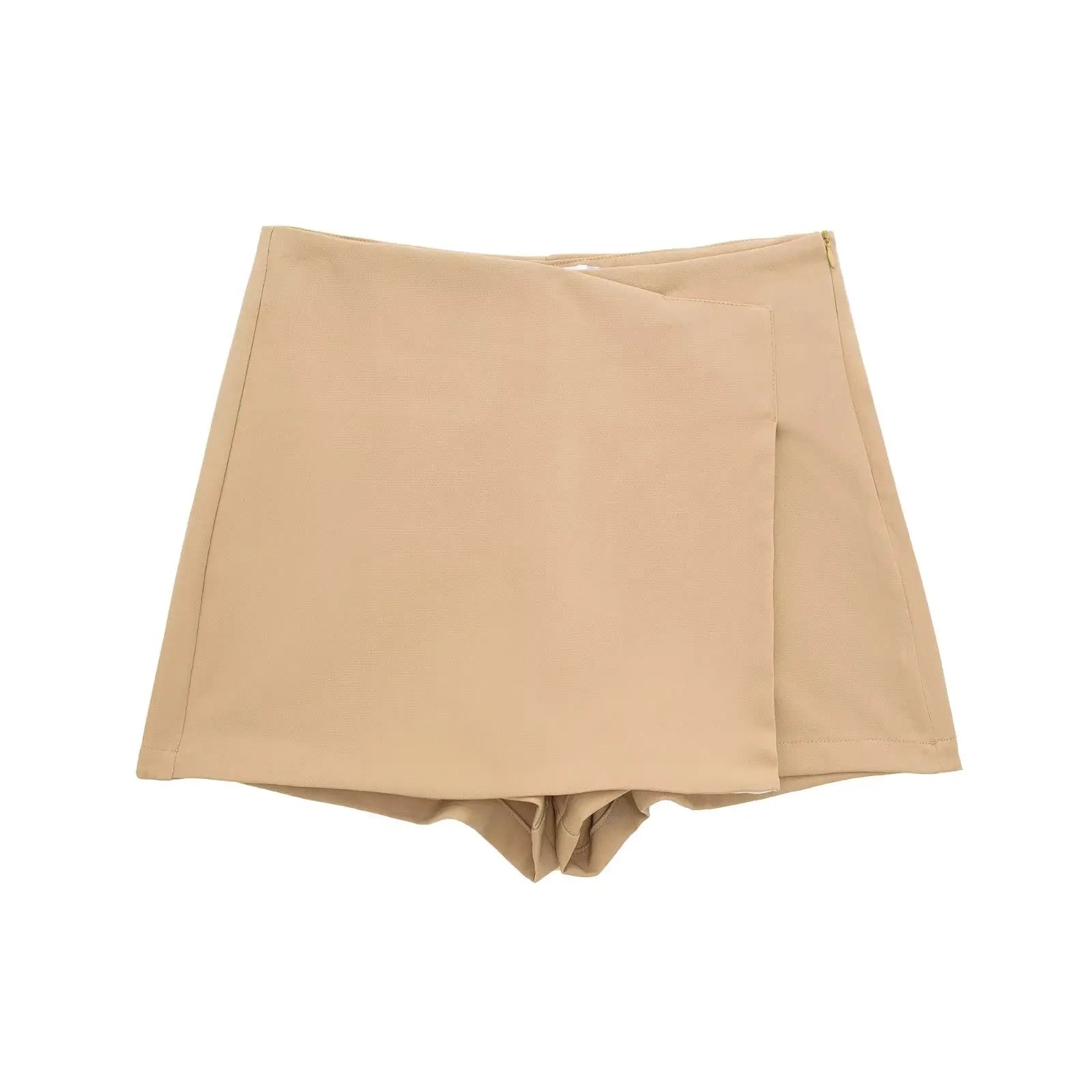 TRAFZA Women New Fashion 2023 Summer Solid Shorts High Waist With Zipper For Women Clothing Casual Slim Streetwear Khaki