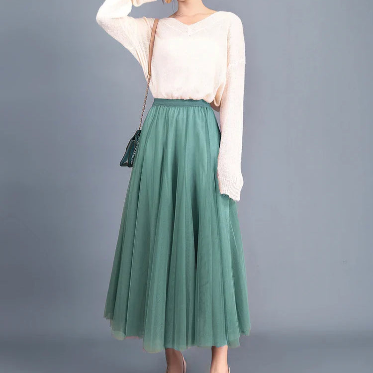 Jielur Skirts Womens Autumn 3 Layers Princess Tulle Mesh Pleated Skirt Saia Female Jupe Summer Tutu Skirts Faldas Mujer Moda light green One Size