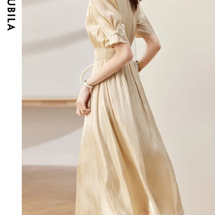 Sentubila Vintage Elegant Dresses for Women 2024 Summer Fashion V-Neck Empire Puff Sleeves A-Line Long Dresses Women Clothing