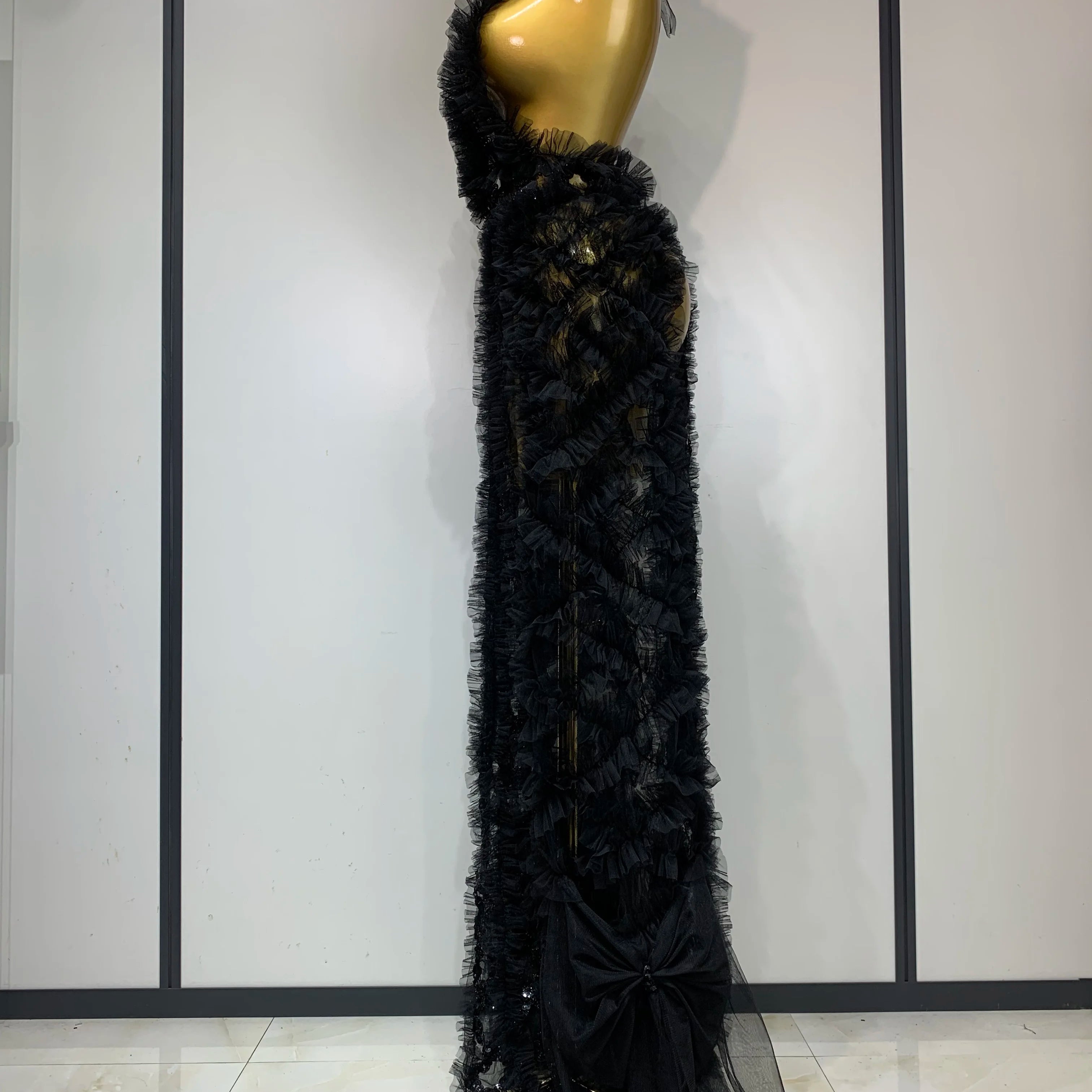 Black Mesh Sequins Sexy Halter See Through Dress 2025 Evening Party Prom Nightclub Singer Performance Costume Stage Wear