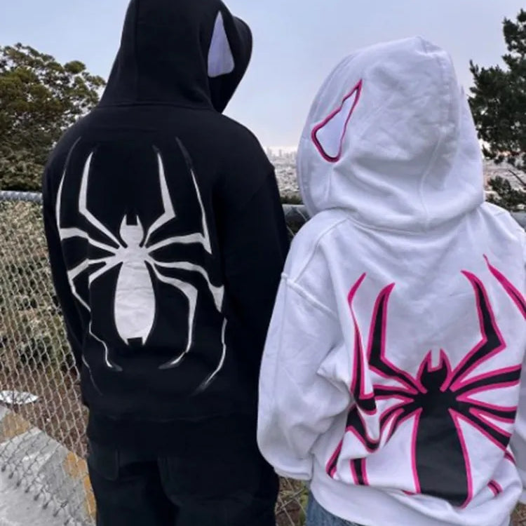 Y2k Men Spider Print Hoodies Women Hip Hop Zipper Long Sleeve Jacket Coats Autumn Winter Harajuku Casual Loose Hooded Sweatshirt