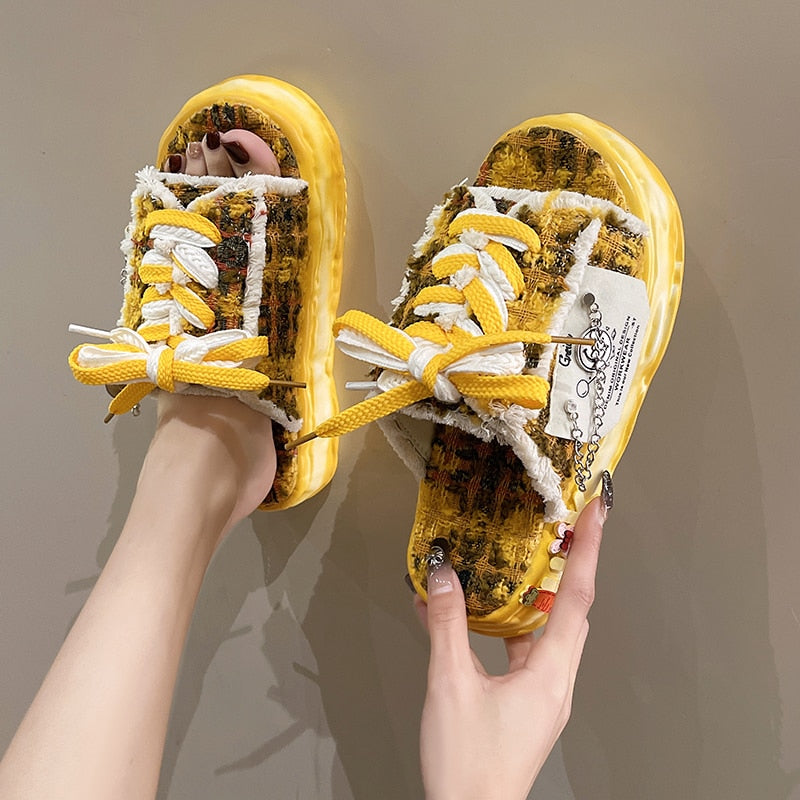 Summer Women Graffiti Slippers Sandals Platform Shoes Mules Flip Flops Street Clogs Flat 2024 New Sweet Casual Shoes For Female