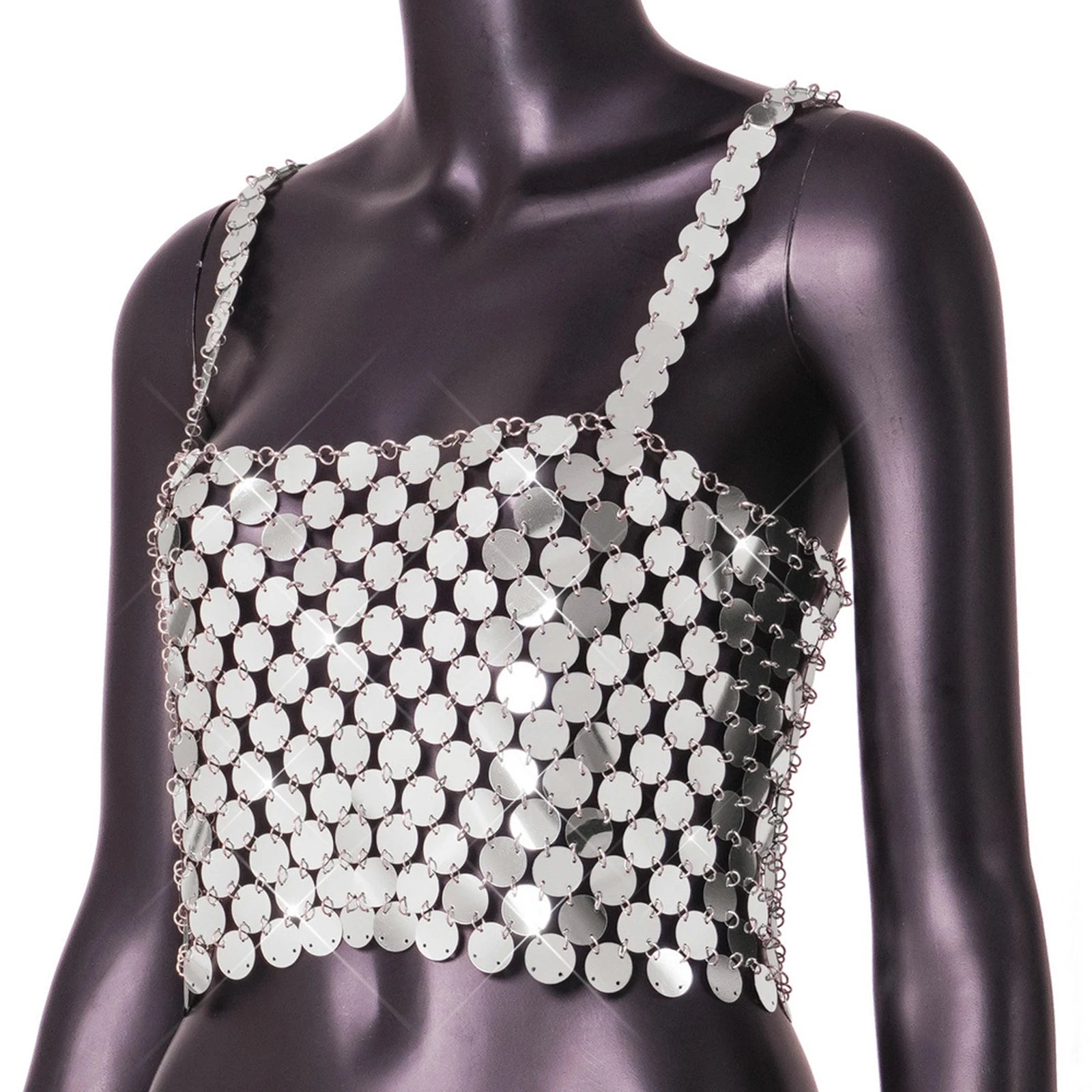 Mini Skirt Shiny Sequins Metal Chain Patchwork Woman Skirt Hollow Out Transparent Fashion Elegant Solid Short Bottom Women Girls