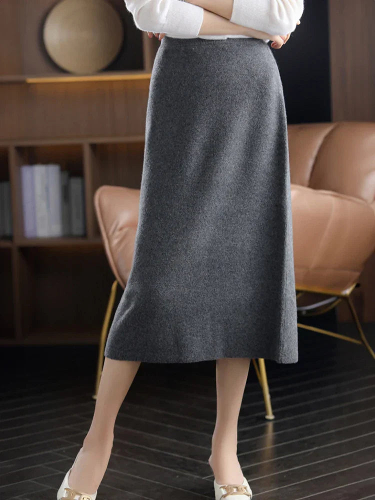 Women's Cashmere Long Knitted Skirts High Waisted Wool Midi Skirt Black Dark Brown Grey Pink Female Bottoms Winter Fashion Y2k Dark Grey