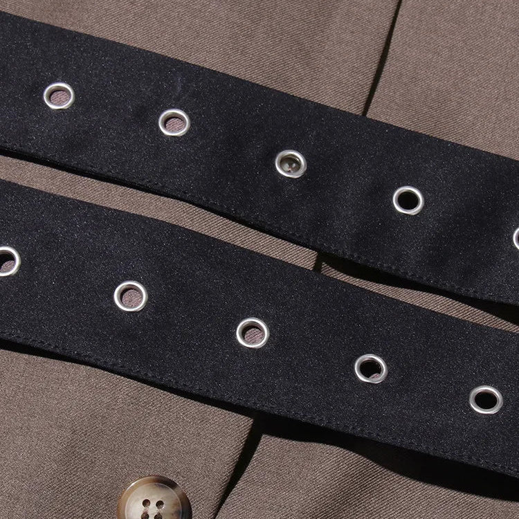 Patchwork Belt Chic Blazer For Women Notched Collar Long Sleeve Spliced Pocket Temperament Blazers Female Fashion